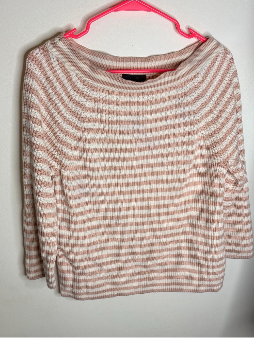J. Crew Beige and White Striped Scoopneck Sweater